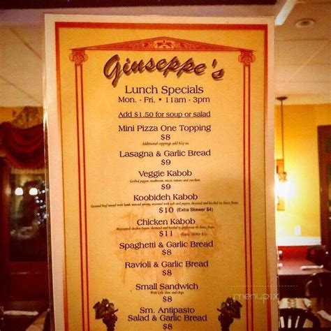 giuseppe's restaurant menu.